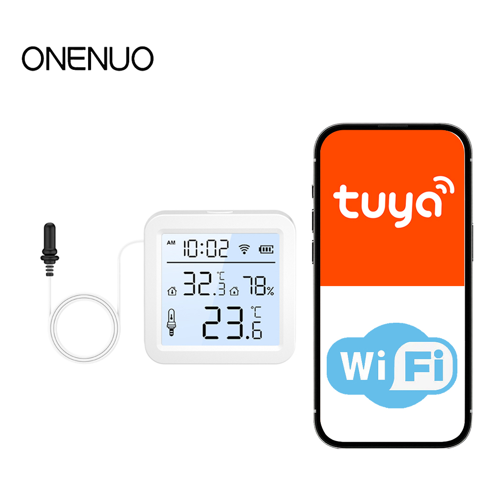 Temperature Humidity Sensor - เซ็นเซอร์วัดอุณหภูมิและความชื้นแบบ WiFi พร้อมหัววัดภายนอก ใช้ได้ทั้งภายใน/ภายนอกอาคาร เทอร์โมมิเตอร์อัจฉริยะ Tuya